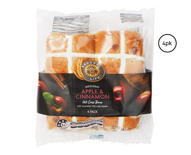 Bakers Life Indulgent Apple &amp; Cinnamon Hot Cross Buns 4pk/320g 