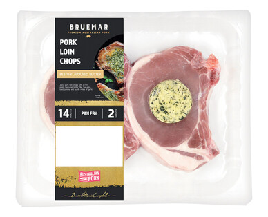 Bruemar Pork Loin Chops with Pesto Flavoured Butter per kg