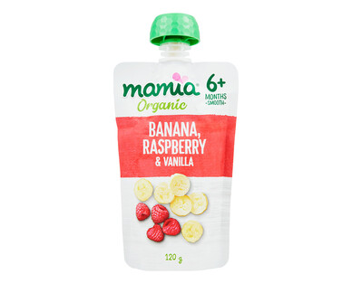 Mamia® Organic Banana, Raspberry &amp; Vanilla 6mth+ 120g