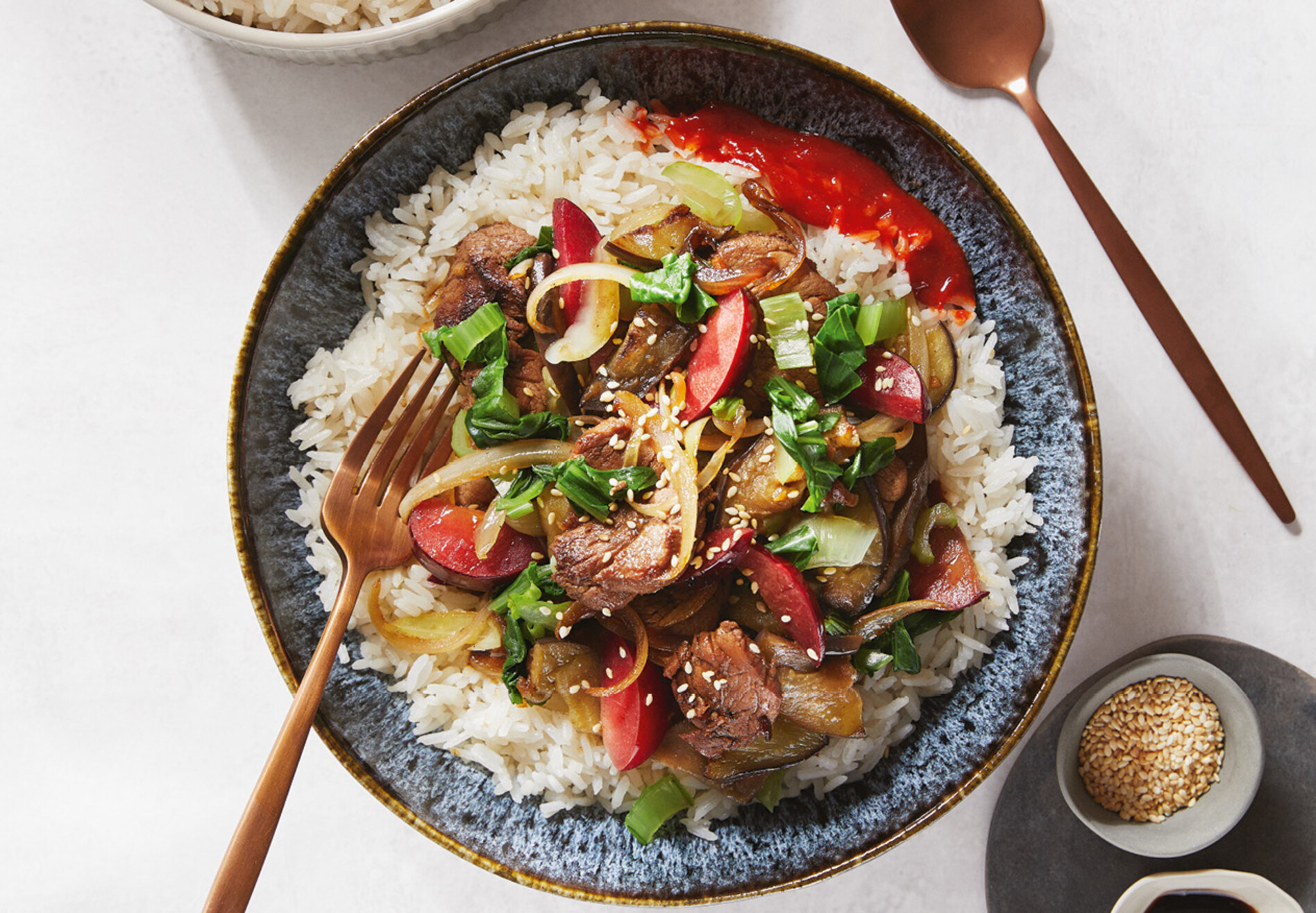 Pork and Plum Stir Fry with Coconut Rice Recipe