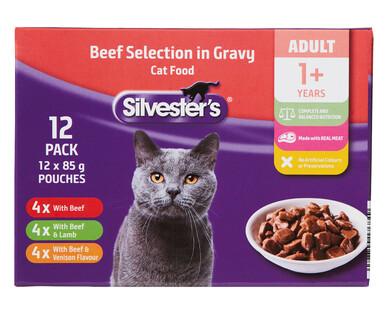 Silvester&#039;s Cat Food Pouches Beef Selection in Gravy 12 x 85g