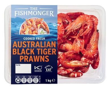 The Fishmonger Fresh Cooked Australian Black Tiger Prawns 1kg