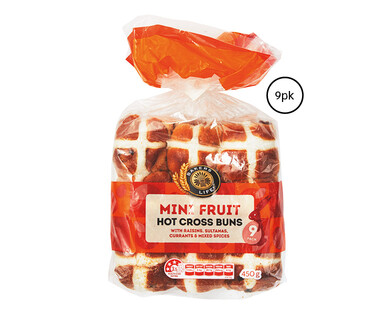 Bakers Life Mini Fruit Hot Cross Buns 9pk/450g 