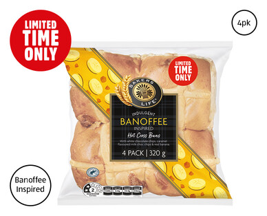 Bakers Life Banoffee Hot Cross Buns 4pk/320g