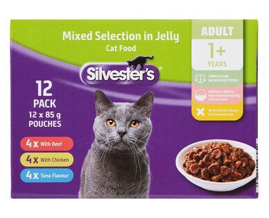 Silvester&#039;s Cat Food Pouches Mixed Selection in Jelly 12 x 85g