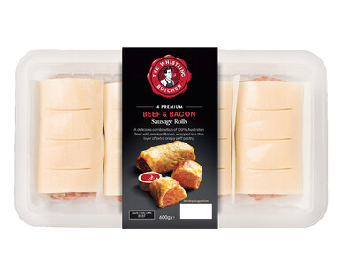 The Whistling Butcher Beef &amp; Bacon Sausage Rolls 600g